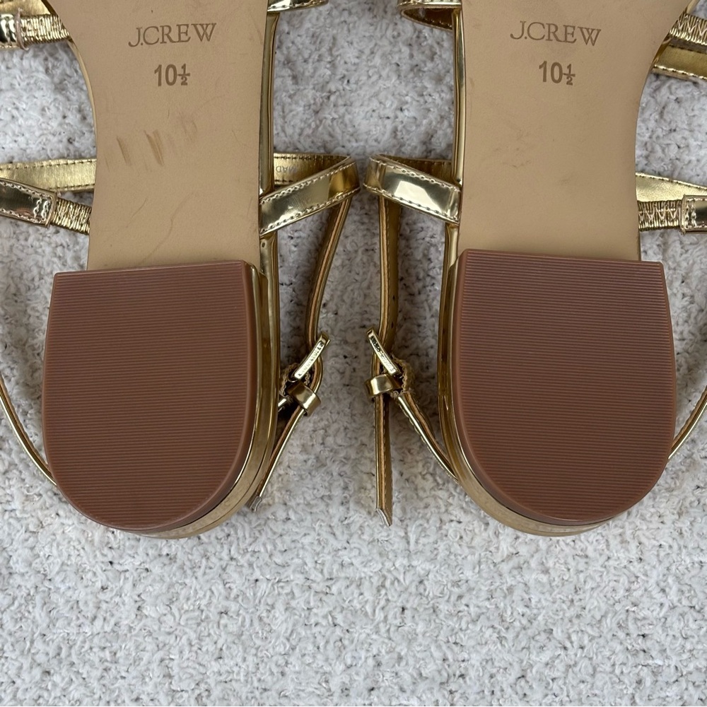 J. Crew Factory Sandals Womens 10.5 Gold Ankle‎ Strap Open Toe Buckle Flats - Picture 10 of 13